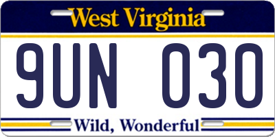 WV license plate 9UN030