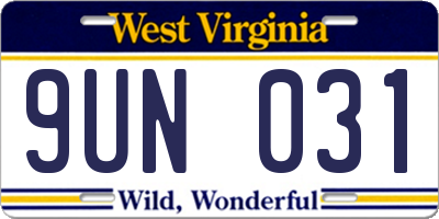 WV license plate 9UN031