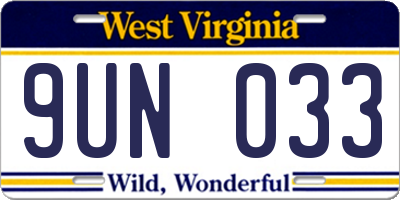 WV license plate 9UN033