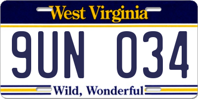 WV license plate 9UN034