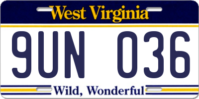 WV license plate 9UN036