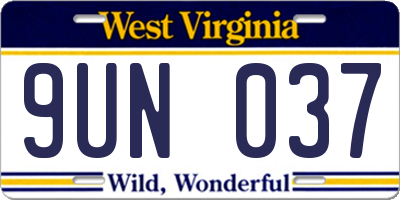 WV license plate 9UN037