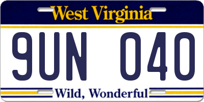WV license plate 9UN040