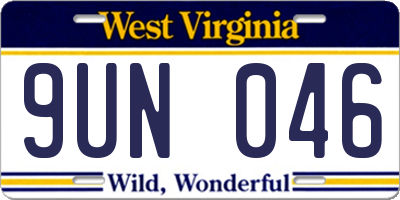 WV license plate 9UN046