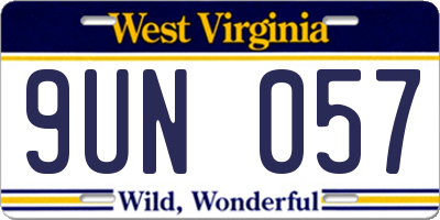 WV license plate 9UN057