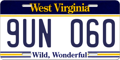 WV license plate 9UN060