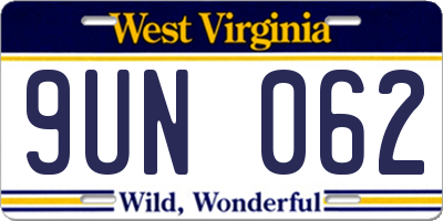 WV license plate 9UN062