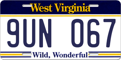 WV license plate 9UN067