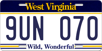 WV license plate 9UN070