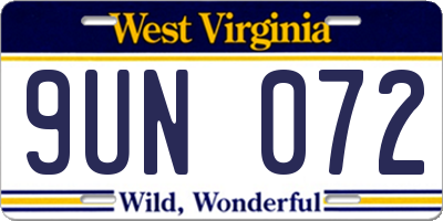 WV license plate 9UN072