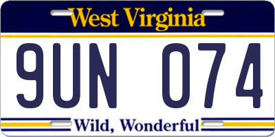 WV license plate 9UN074
