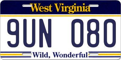 WV license plate 9UN080