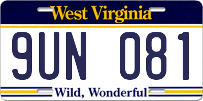 WV license plate 9UN081