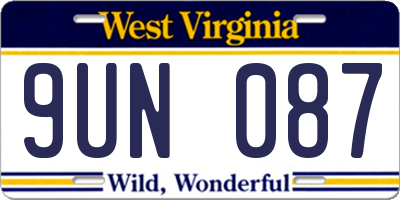 WV license plate 9UN087