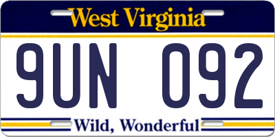 WV license plate 9UN092