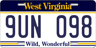 WV license plate 9UN098