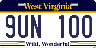 WV license plate 9UN100