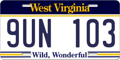 WV license plate 9UN103