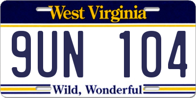 WV license plate 9UN104