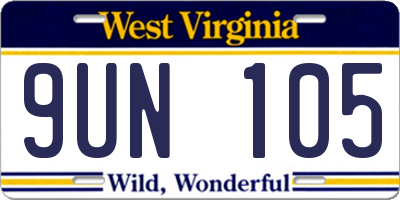 WV license plate 9UN105