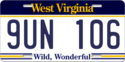 WV license plate 9UN106