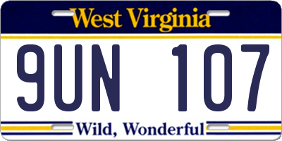 WV license plate 9UN107