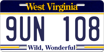 WV license plate 9UN108