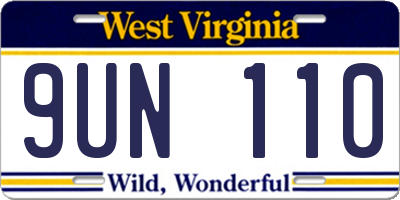 WV license plate 9UN110