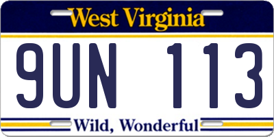 WV license plate 9UN113