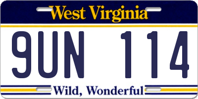 WV license plate 9UN114