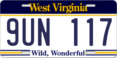 WV license plate 9UN117