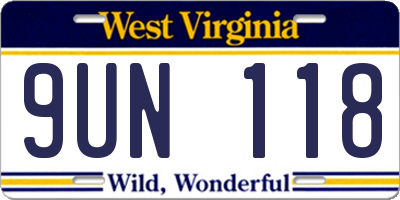 WV license plate 9UN118