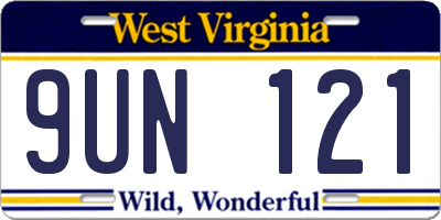 WV license plate 9UN121