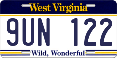 WV license plate 9UN122