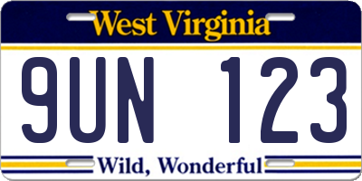 WV license plate 9UN123