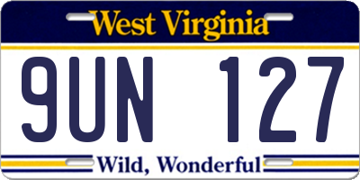 WV license plate 9UN127