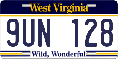 WV license plate 9UN128