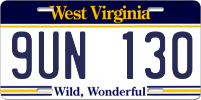WV license plate 9UN130