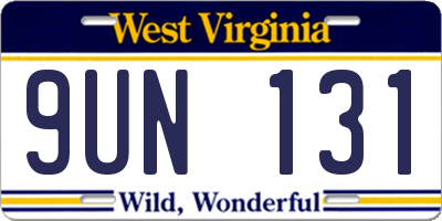 WV license plate 9UN131