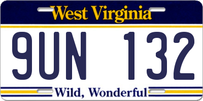 WV license plate 9UN132