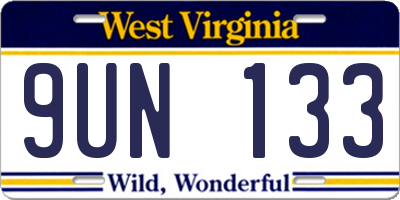 WV license plate 9UN133