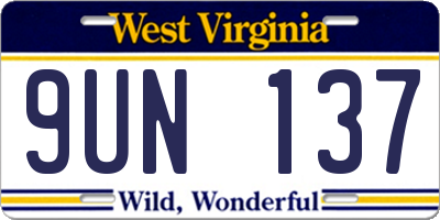 WV license plate 9UN137