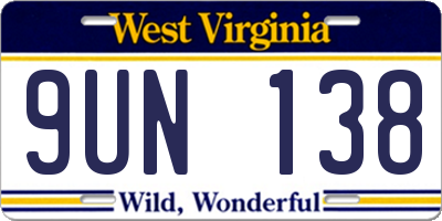 WV license plate 9UN138