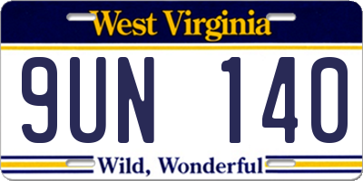 WV license plate 9UN140