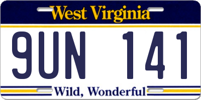 WV license plate 9UN141