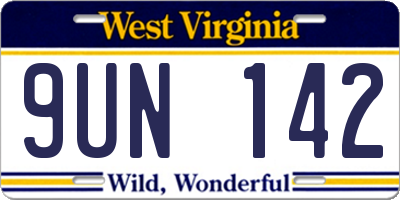 WV license plate 9UN142