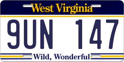 WV license plate 9UN147