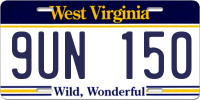 WV license plate 9UN150
