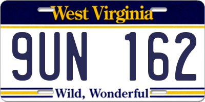 WV license plate 9UN162