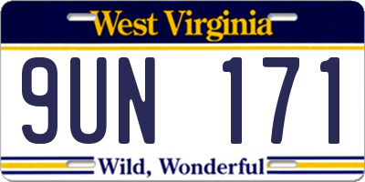WV license plate 9UN171